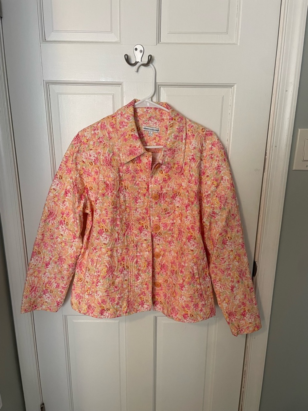 Rebecca Malone Pink Floral Quilted Jean Jacket